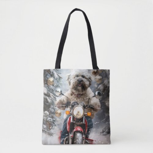 Havanese Dog Riding Motorcycle Christmas Tote Bag