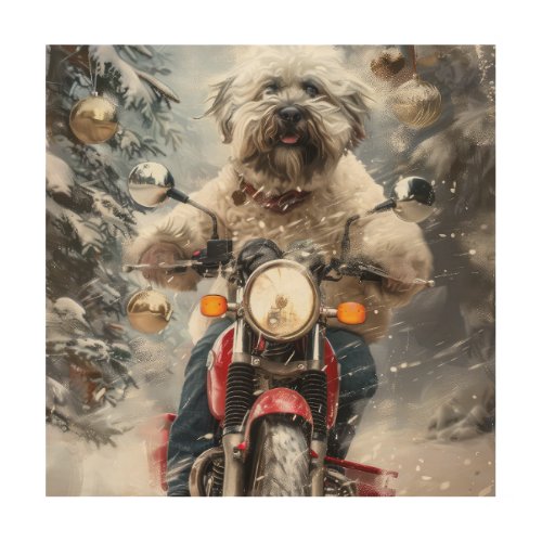 Havanese Dog Riding Motorcycle Christmas Wood Wall Art