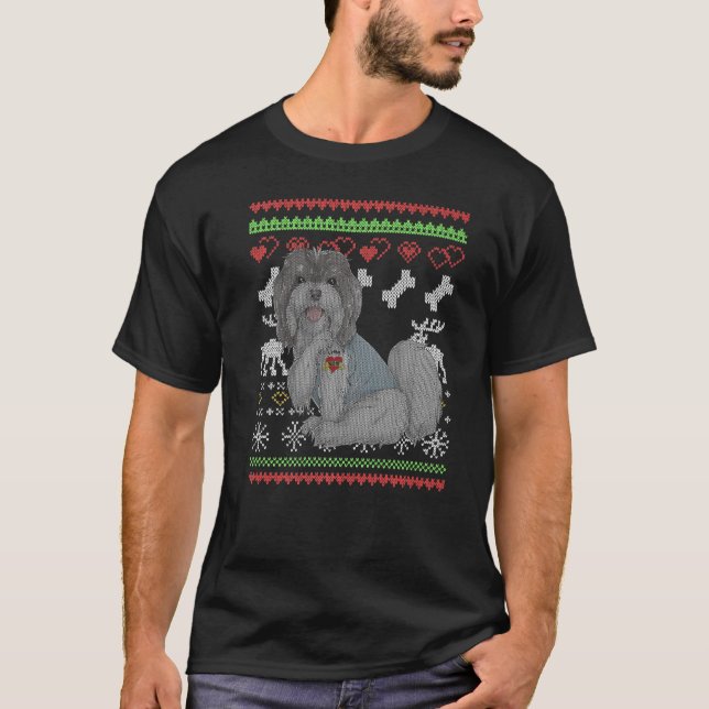 Havanese Dog Santa Claus Ugly Christmas Pattern X  T-Shirt (Front)