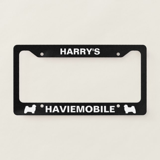 Havanese Dog Silhouettes Haviemobile Custom License Plate Frame (Front)