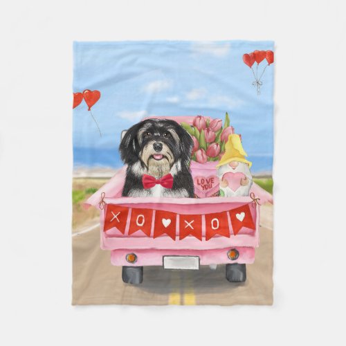 Havanese Dog Valentines Day Truck  Fleece Blanket