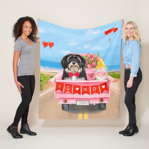 Havanese Dog Valentines Day Truck  Fleece Blanket