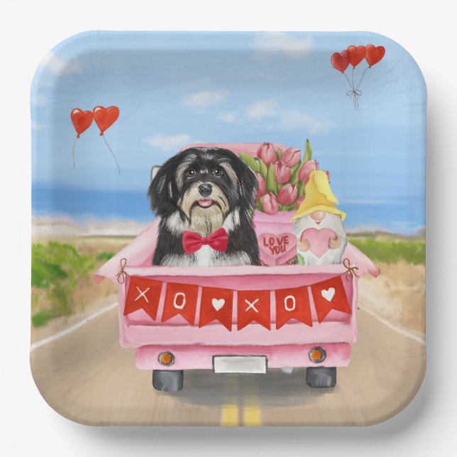 Havanese Dog Valentine's Day Truck  Paper Plates (Front)