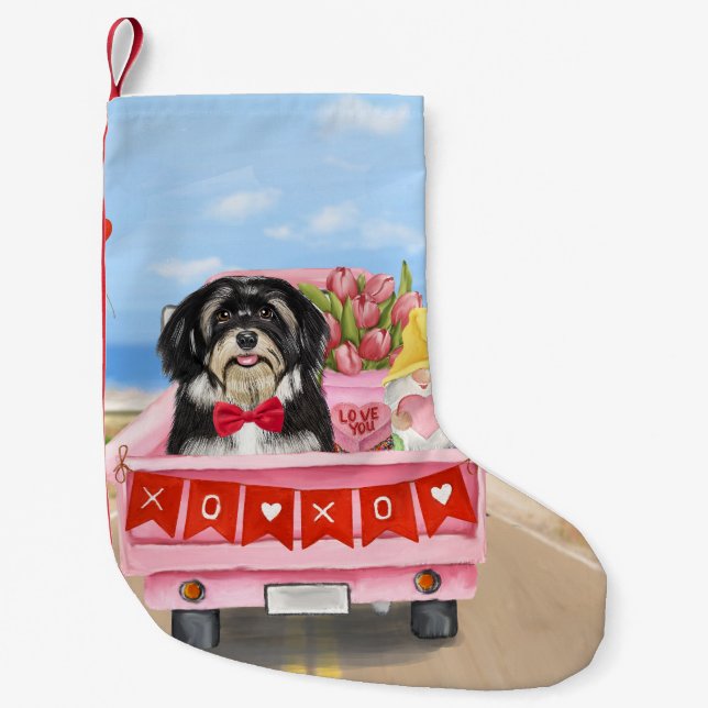 Havanese Dog Valentine's Day Truck Small Christmas Stocking (Front)