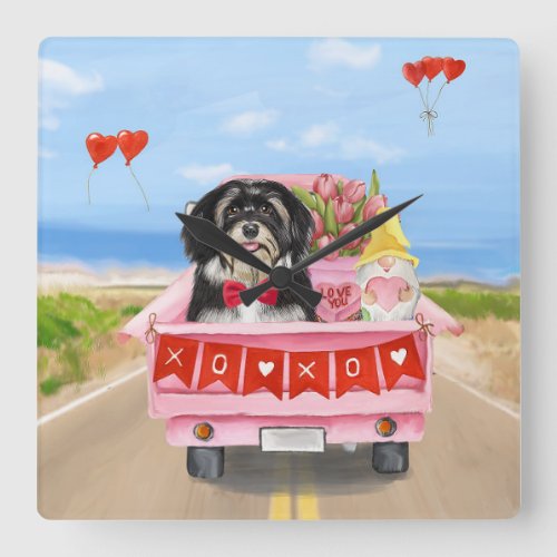 Havanese Dog Valentines Day Truck Square Wall Clock