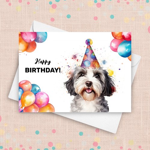 Havanese Dog with Balloons and Party Hat Birthday Card