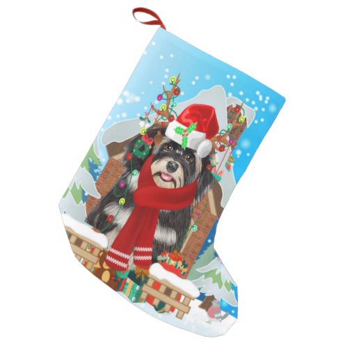 Havanese dog with Christmas gifts Small Christmas Stocking
