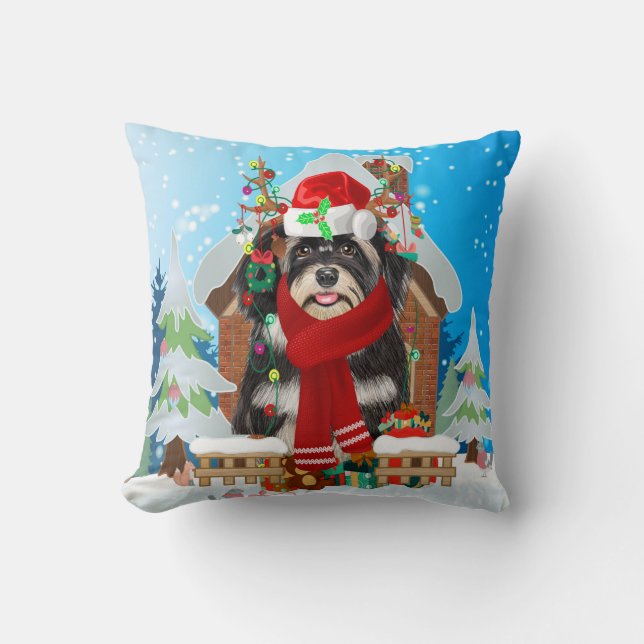 Havanese dog with Christmas gifts Throw Pillow (Front)