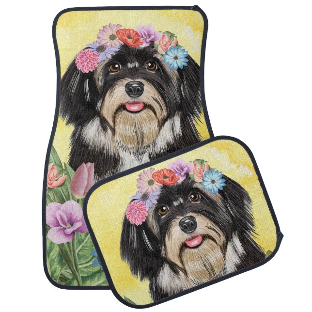Havanese Dog with Flowers  Car Floor Mat (Set)