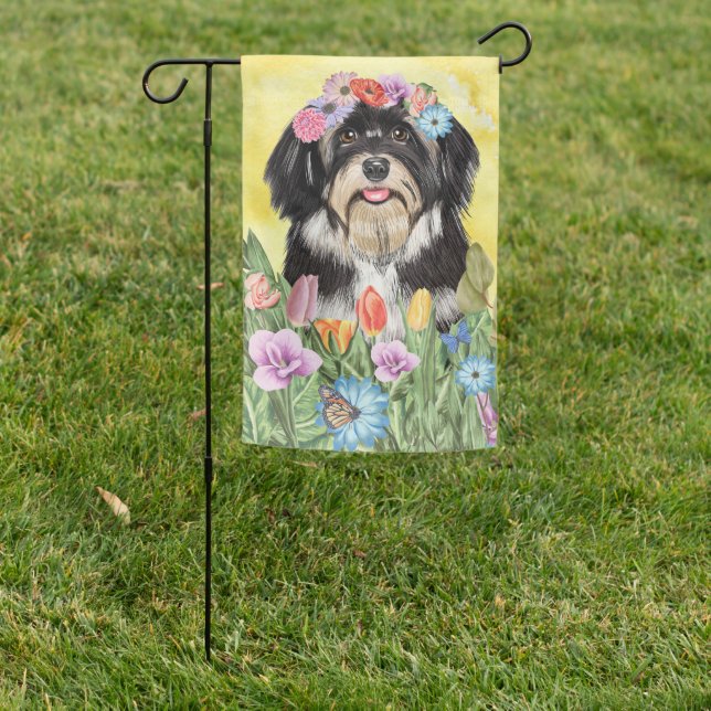 Havanese Dog with Flowers Spring Garden Flag (In SItu)