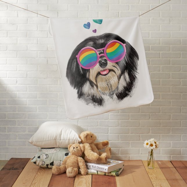Havanese Dog with Hearts Valentine's Day Baby Blanket (In Situ)