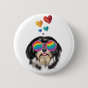 Havanese Dog with Hearts Valentine's Day Button