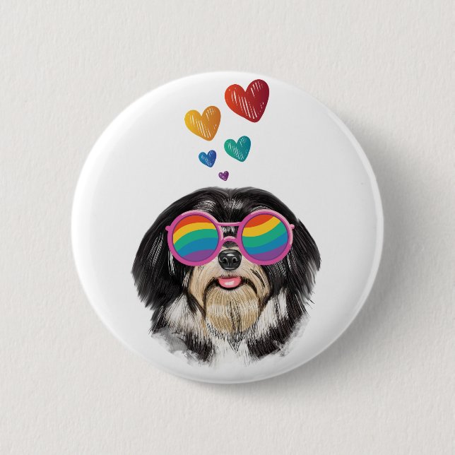 Havanese Dog with Hearts Valentine's Day  Button (Front)