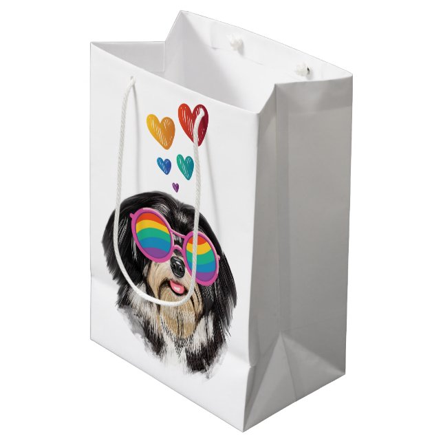 Havanese Dog with Hearts Valentine's Day Medium Gift Bag (Front Angled)
