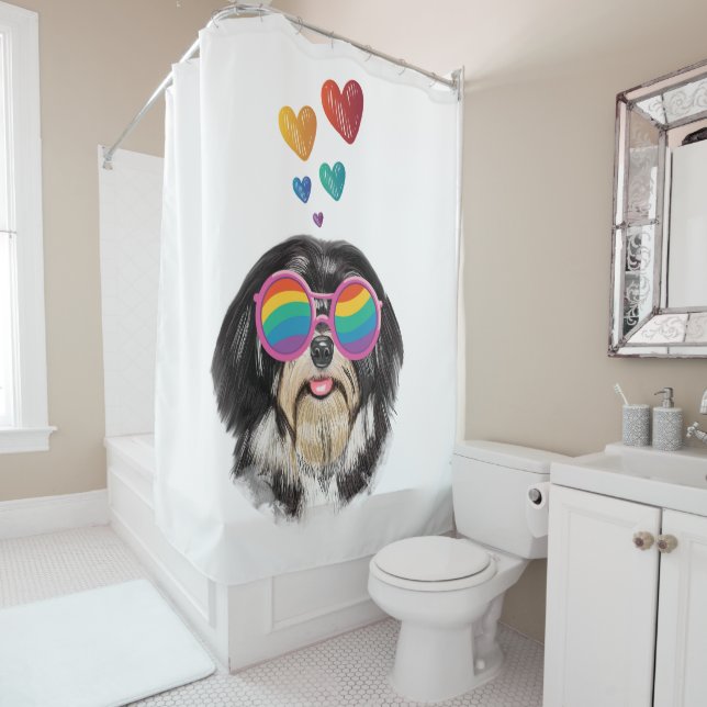 Havanese Dog with Hearts Valentine's Day Shower Curtain (In Situ)