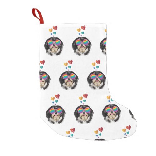 Havanese Dog with Hearts Valentines Day Small Christmas Stocking