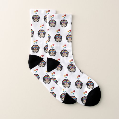 Havanese Dog with Hearts Valentines Day Socks