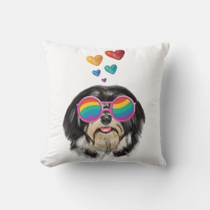 Havanese Dog with Hearts Valentine's Day Throw Pillow