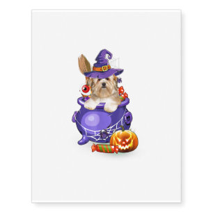 Havanese Dog With Witch Hat Candy Pumpkin Temporary Tattoos