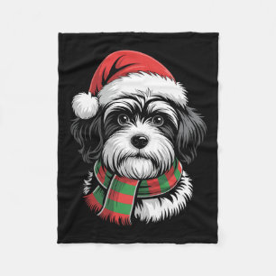 Havanese Dog Xmas Santa Hat Scarf Christmas Costum Fleece Blanket