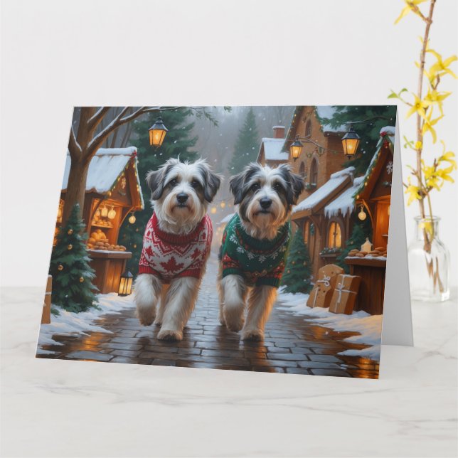 Havanese Dogs Christmas Snow Holiday  Card (Yellow Flower)
