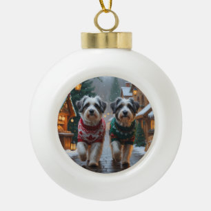 Havanese Dogs Christmas Snow Holiday  Ceramic Ball Christmas Ornament