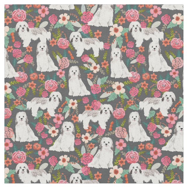 Havanese dogs florals fabric (Close Up)