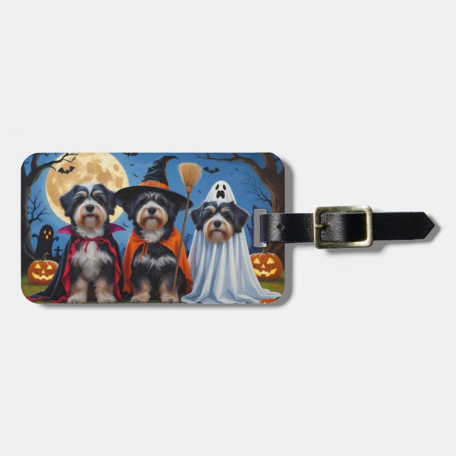 Havanese Dogs Pumpkin Halloween Funny  Luggage Tag (Front Horizontal)