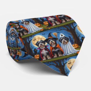 Havanese Dogs Pumpkin Halloween Funny  Neck Tie