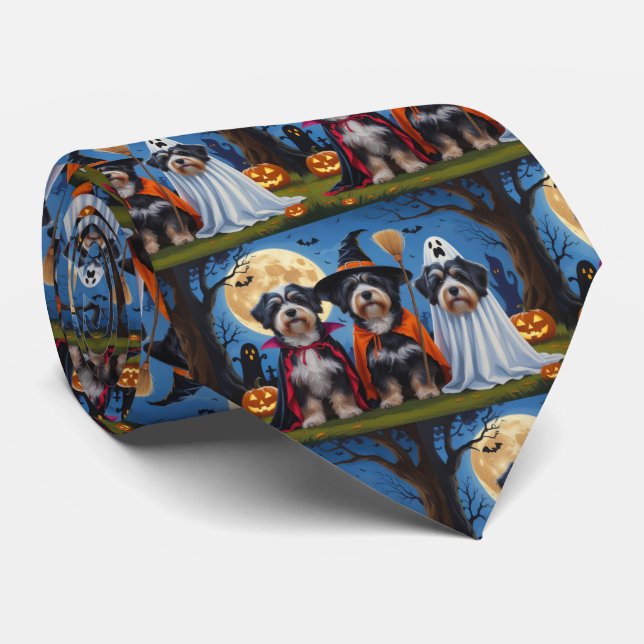 Havanese Dogs Pumpkin Halloween Funny  Neck Tie (Rolled)
