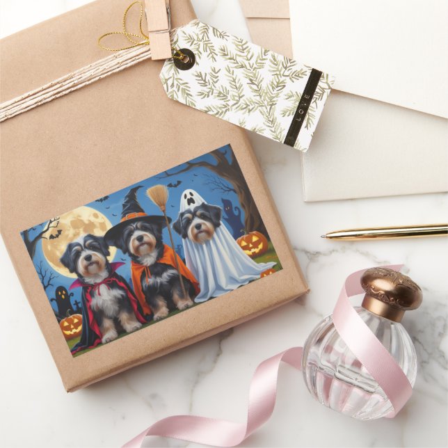 Havanese Dogs Pumpkin Halloween Funny  Rectangular Sticker (Gifting)