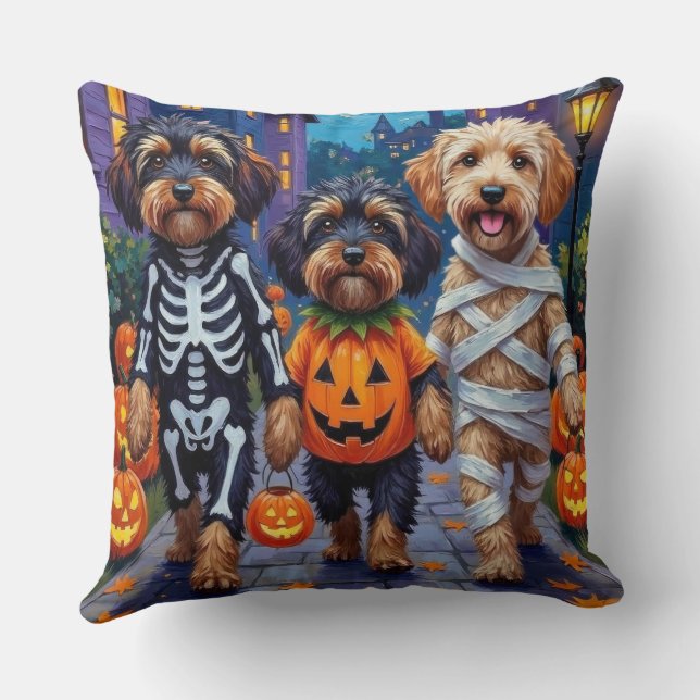 Havanese Dogs Trick-or-Treating Halloween Costumes Throw Pillow (Back)