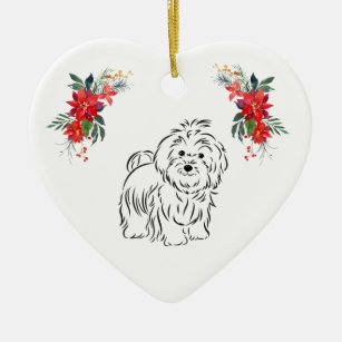 Havanese Drawing with Name Poinsettia Ceramic Ornament
