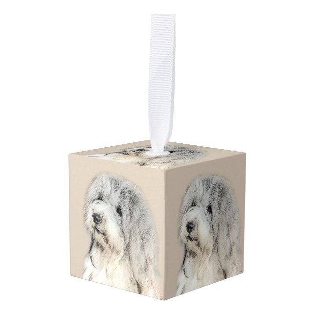 Havanese (Gold Sable) Painting - Original Dog Art Cube Ornament (Front Angled)
