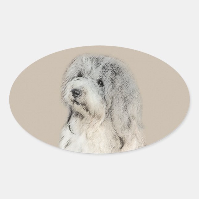 Havanese (Gold Sable) Painting - Original Dog Art Oval Sticker (Front)