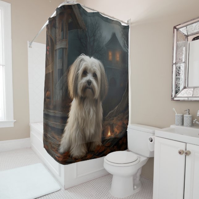 Havanese Halloween Scary Shower Curtain (In Situ)