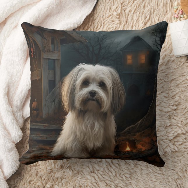 Havanese Halloween Scary Throw Pillow (Blanket)