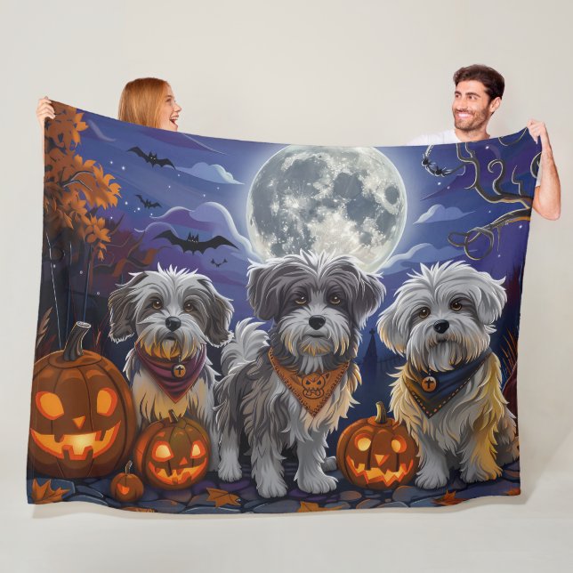 Havanese Halloween Spooky Fleece Blanket (In Situ)