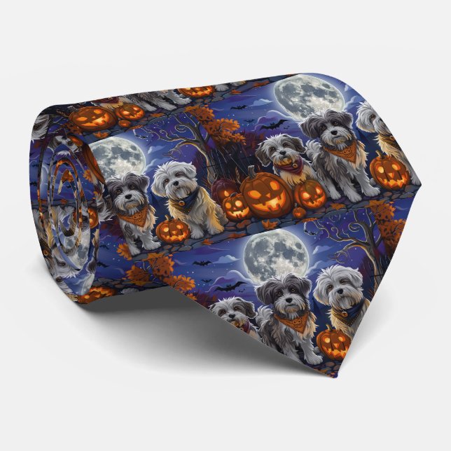 Havanese Halloween Spooky Neck Tie (Rolled)