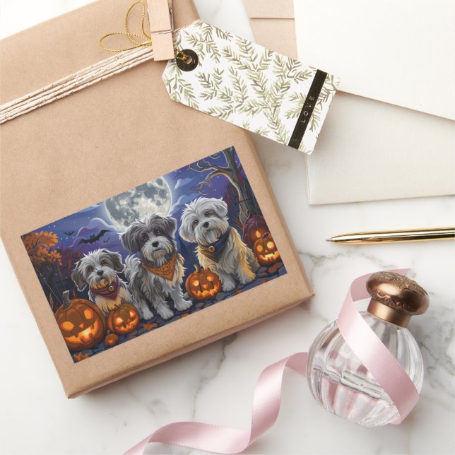 Havanese Halloween Spooky Rectangular Sticker (Gifting)
