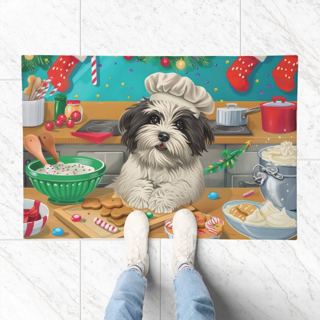 Havanese Holiday Baking: Festive Christmas Doormat (Indoor)
