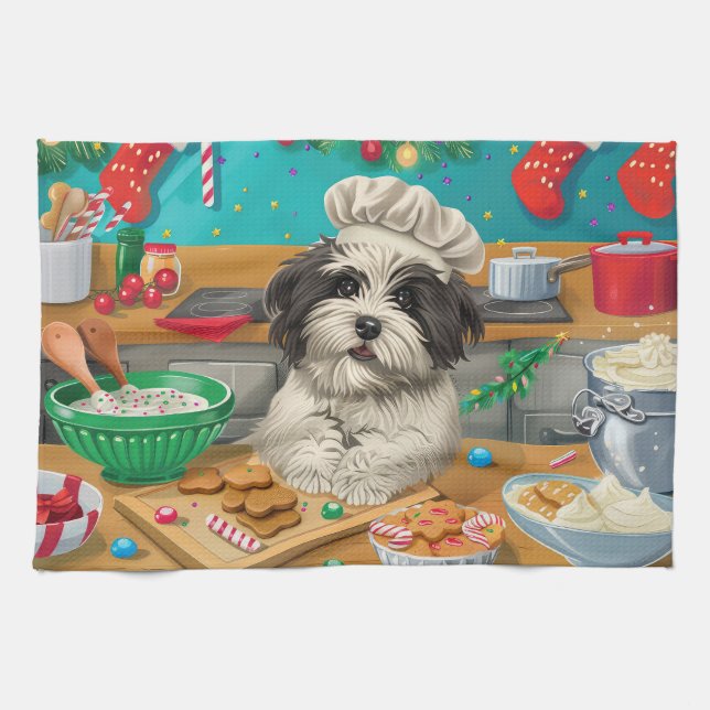 Havanese Holiday Baking: Festive Christmas Kitchen Towel (Horizontal)
