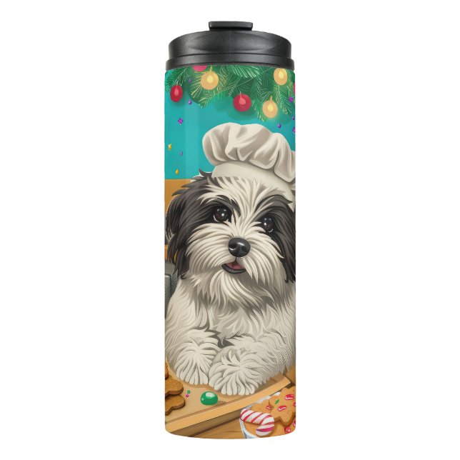 Havanese Holiday Baking: Festive Christmas Thermal Tumbler (Front)