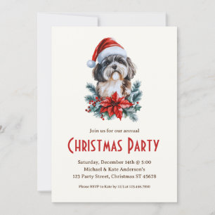 Havanese in a Santa Hat White Dog Christmas Party Invitation