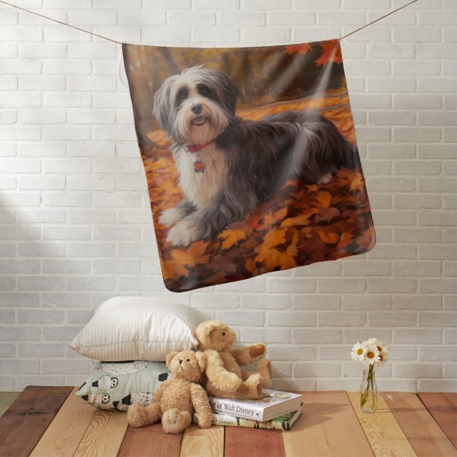 Havanese in Autumn Leaves Fall Inspire  Baby Blanket (In Situ)