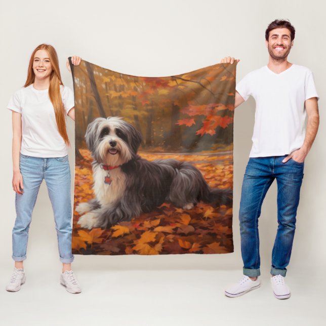 Havanese in Autumn Leaves Fall Inspire  Fleece Blanket (In Situ)