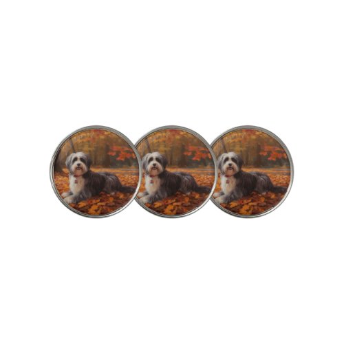 Havanese in Autumn Leaves Fall Inspire  Golf Ball Marker