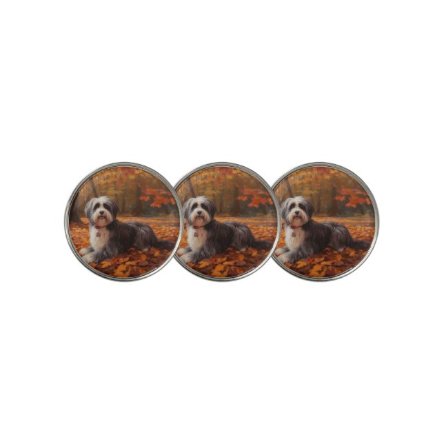 Havanese in Autumn Leaves Fall Inspire  Golf Ball Marker (3 Up)