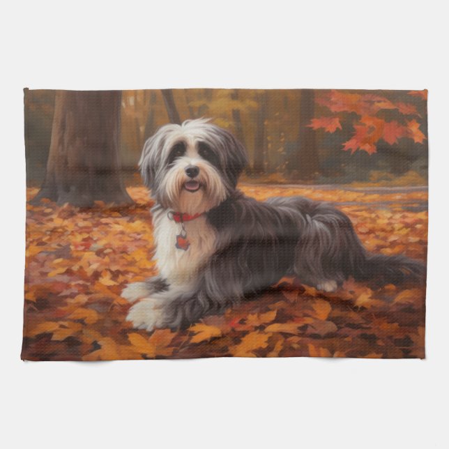 Havanese in Autumn Leaves Fall Inspire  Kitchen Towel (Horizontal)