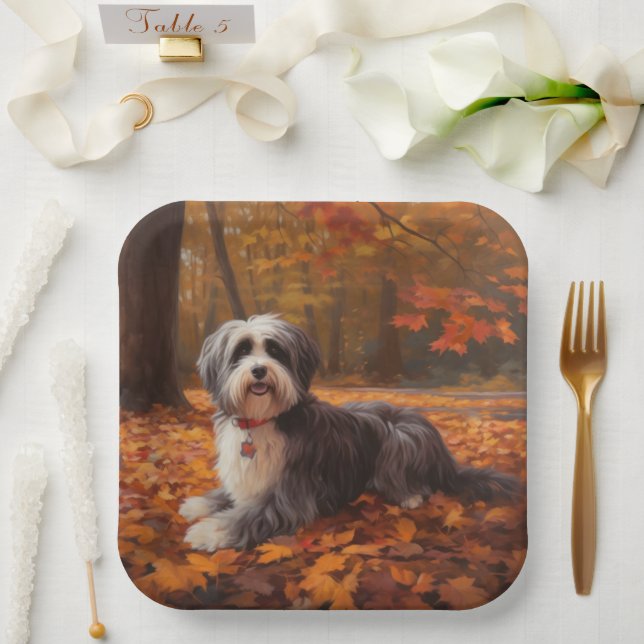 Havanese in Autumn Leaves Fall Inspire  Paper Plates (Wedding)